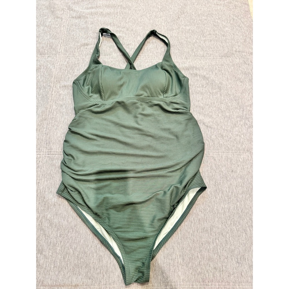 Cupshe Womens Sage Green Ribbed Ruched One Piece Swimsuit XL DKA12E6G002PP